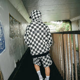#CHECKER SWEAT SHORTS