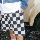 #CHECKER SWEAT SHORTS