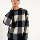 #BLOCK CHECK FLEECE CREW
